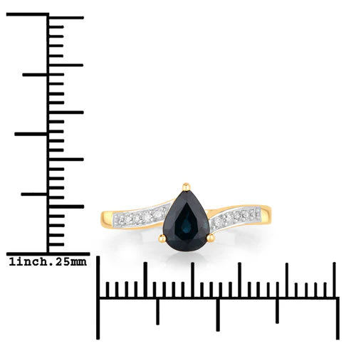 0.89 Carat Genuine Blue Sapphire and White Diamond 14K Yellow Gold Ring - Image 3
