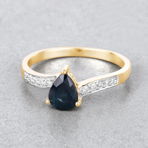 0.89 Carat Genuine Blue Sapphire and White Diamond 14K Yellow Gold Ring - Image 4