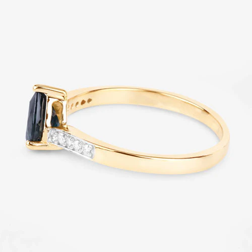 0.89 Carat Genuine Blue Sapphire and White Diamond 14K Yellow Gold Ring - Image 6