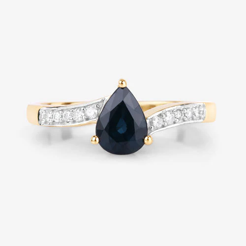 0.89 Carat Genuine Blue Sapphire and White Diamond 14K Yellow Gold Ring - Image 8
