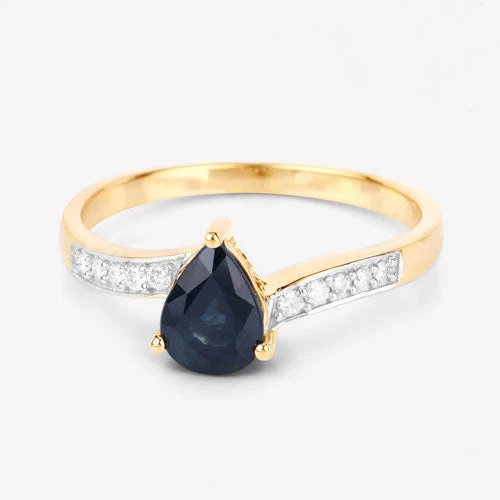 0.89 Carat Genuine Blue Sapphire and White Diamond 14K Yellow Gold Ring - Image 9