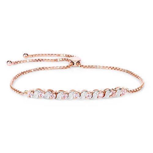 0.89 Carat Genuine Morganite and White Topaz .925 Sterling Silver Bracelet - Image 2
