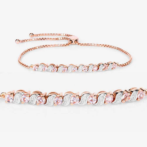 0.89 Carat Genuine Morganite and White Topaz .925 Sterling Silver Bracelet - Image 4
