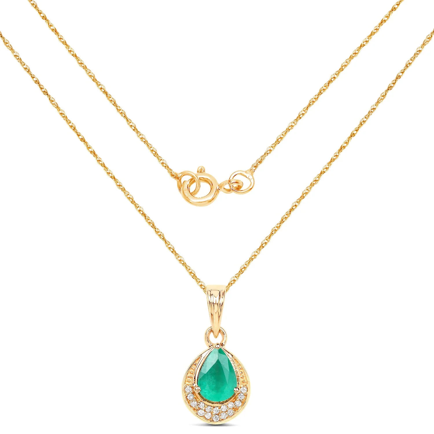 0.89 Carat Genuine Zambian Emerald and White Diamond 14K Yellow Gold Pendant - Image 2