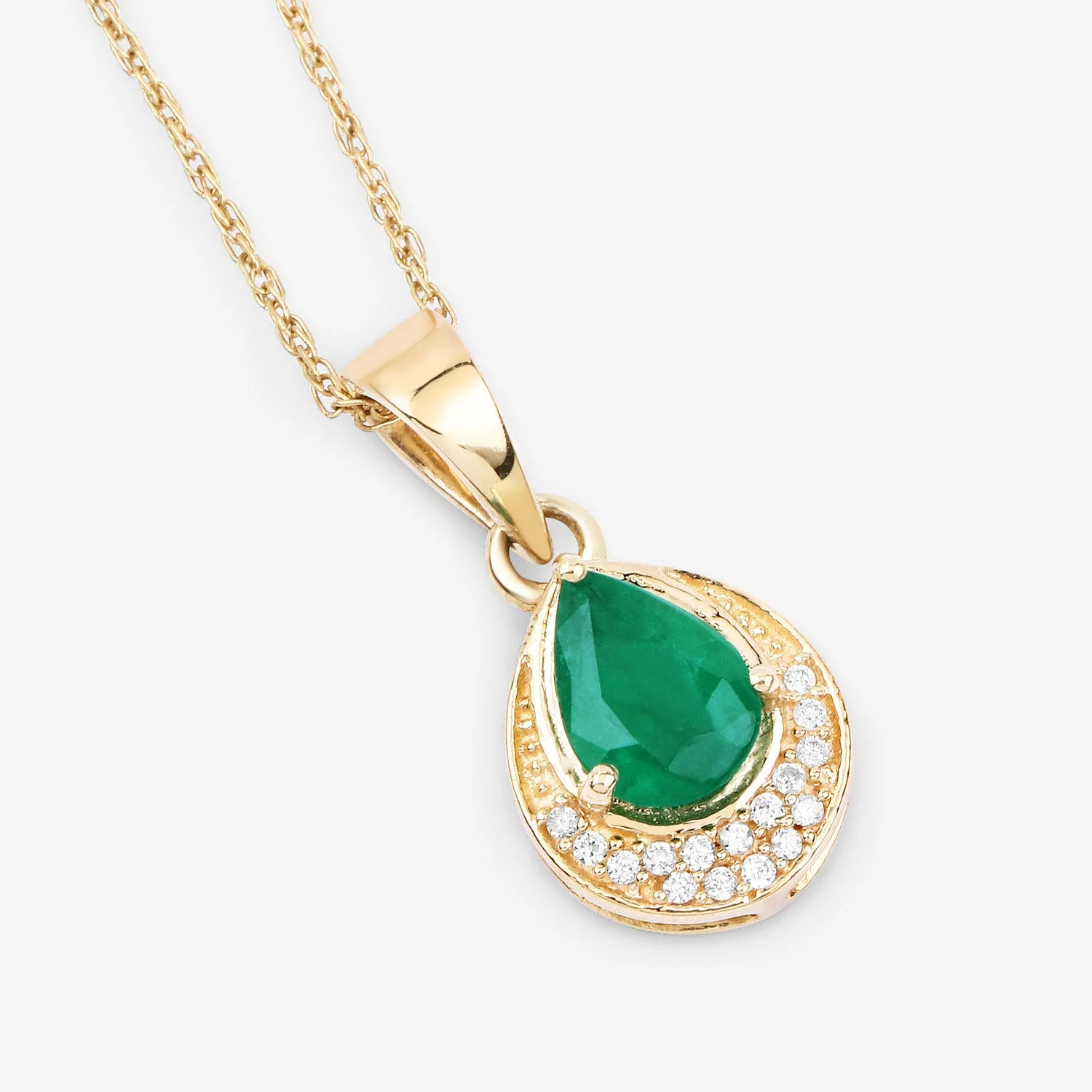 0.89 Carat Genuine Zambian Emerald and White Diamond 14K Yellow Gold Pendant - Image 4