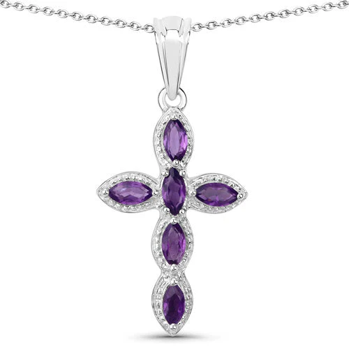 0.90 Carat Genuine Amethyst .925 Sterling Silver Pendant - Image 2
