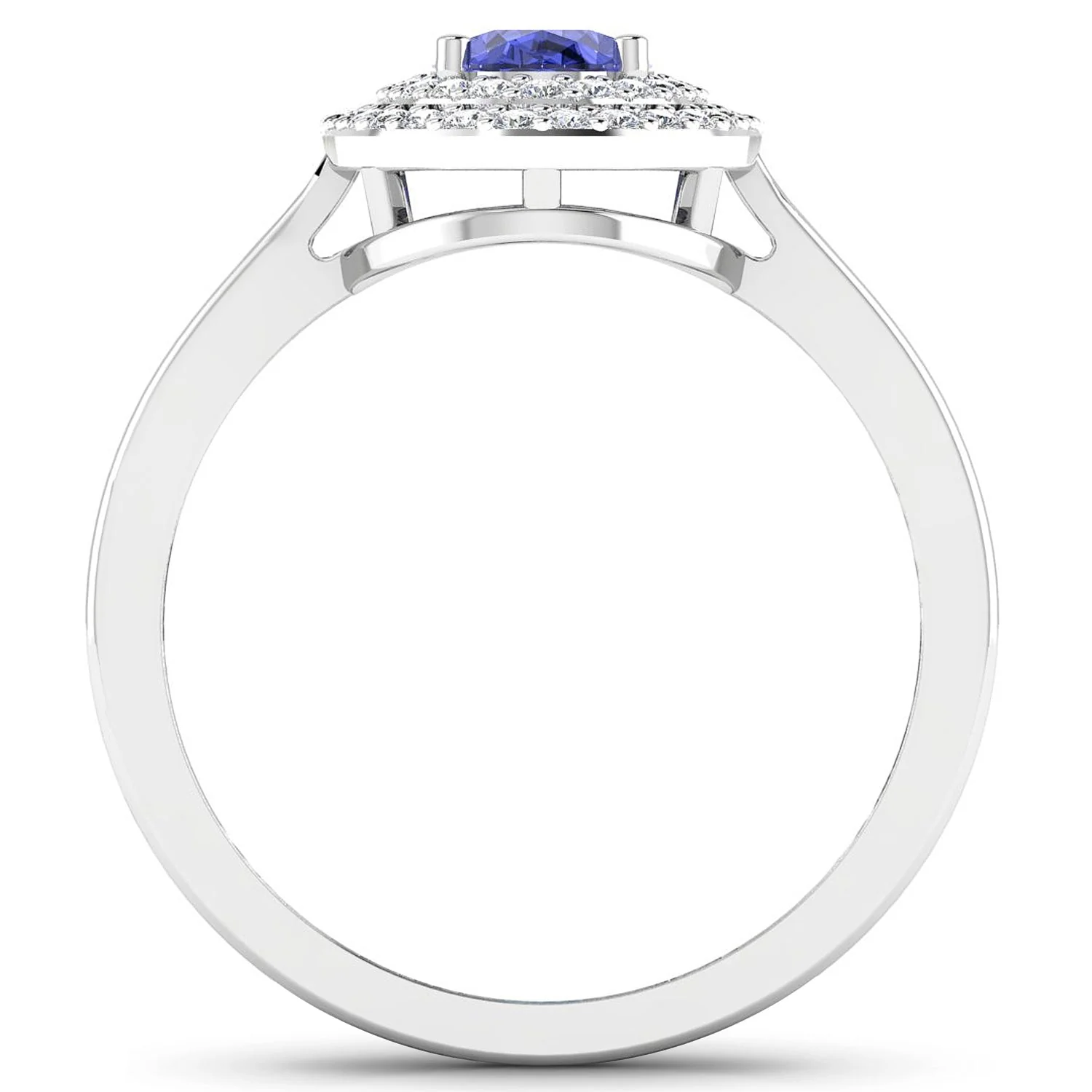 0.91 Carat Genuine Tanzanite and White Diamond 14K White Gold Ring - Image 2