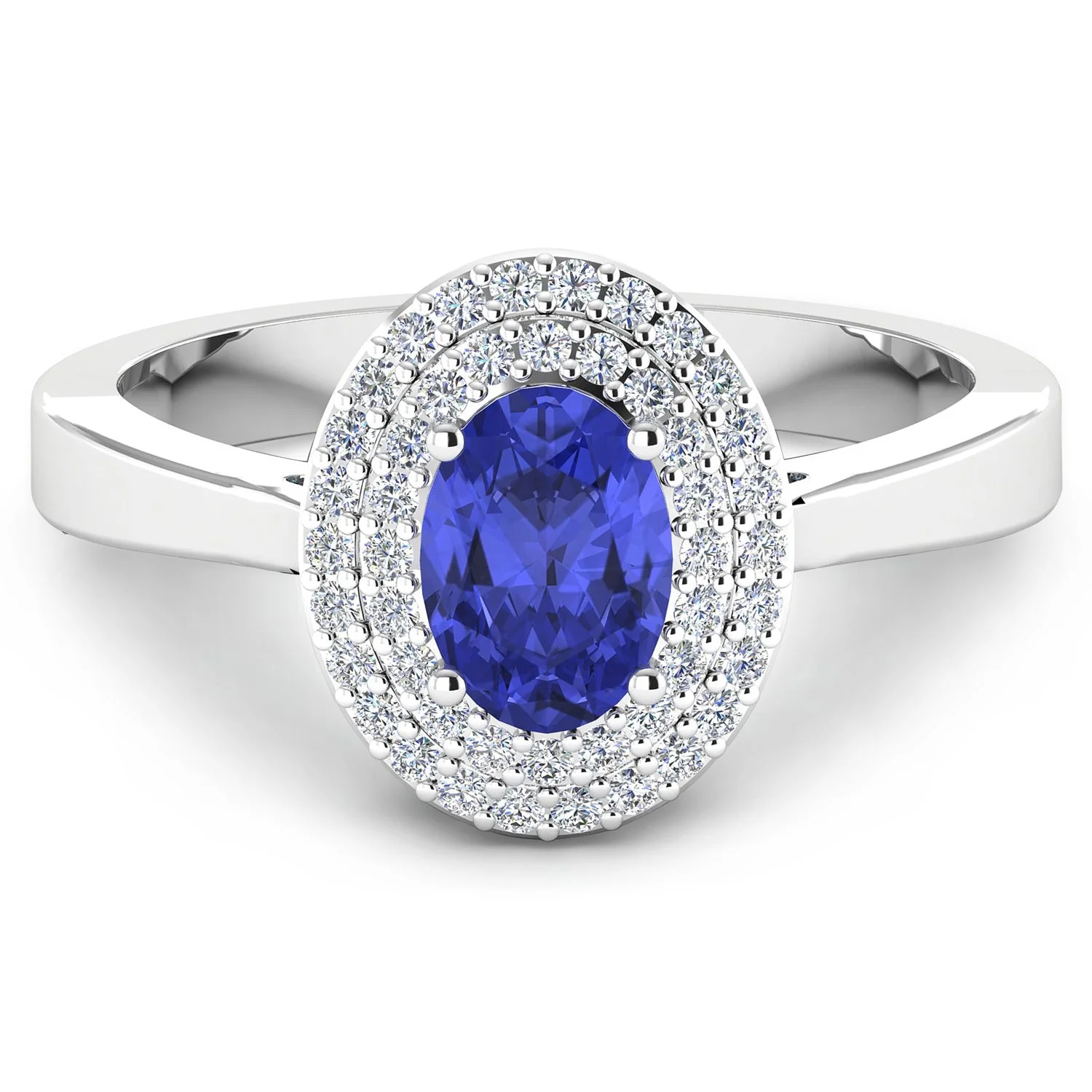 0.91 Carat Genuine Tanzanite and White Diamond 14K White Gold Ring - Image 3