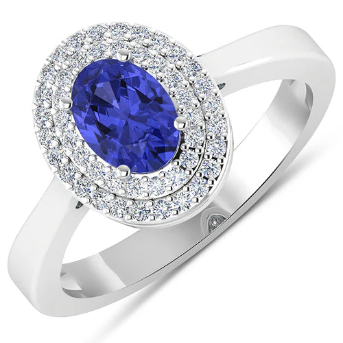 0.91 Carat Genuine Tanzanite and White Diamond 14K White Gold Ring - Image 4