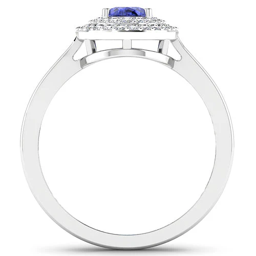 0.91 Carat Genuine Tanzanite and White Diamond 14K White Gold Ring - Image 5