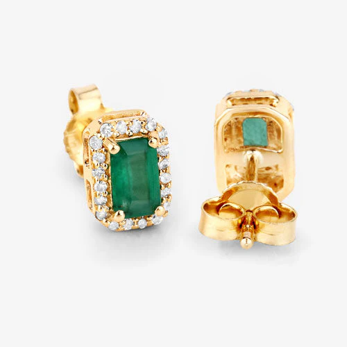 0.91 Carat Genuine Zambian Emerald and White Diamond 14K Yellow Gold Earrings - Image 13