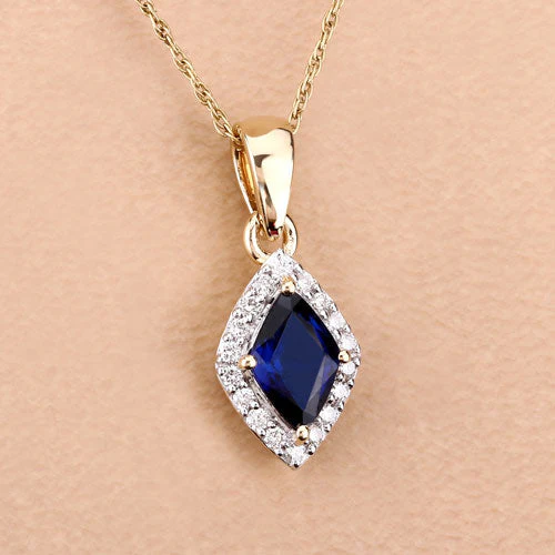 0.92 Carat Genuine Blue Sapphire and White Diamond 14K Yellow Gold Pendant - Image 10