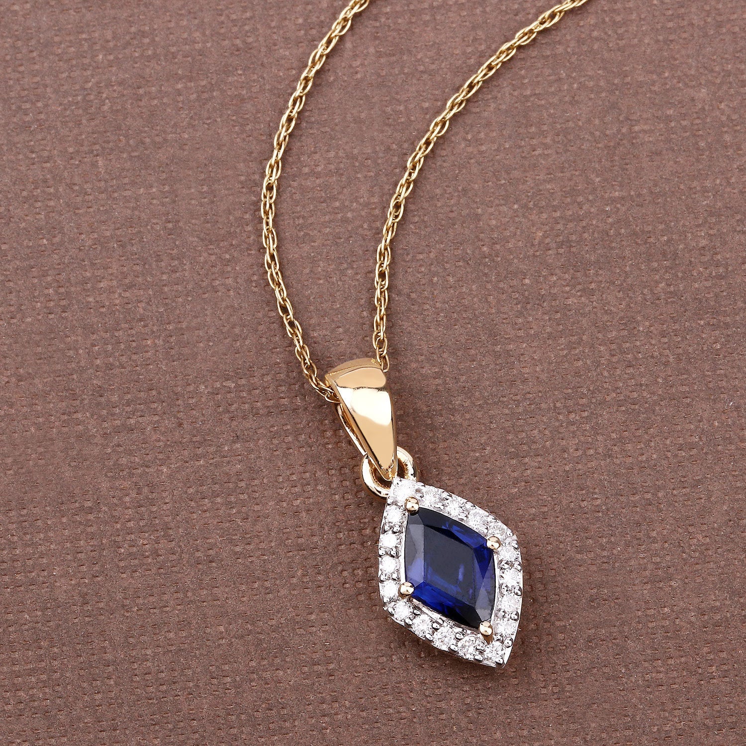 0.92 Carat Genuine Blue Sapphire and White Diamond 14K Yellow Gold Pendant - Image 3