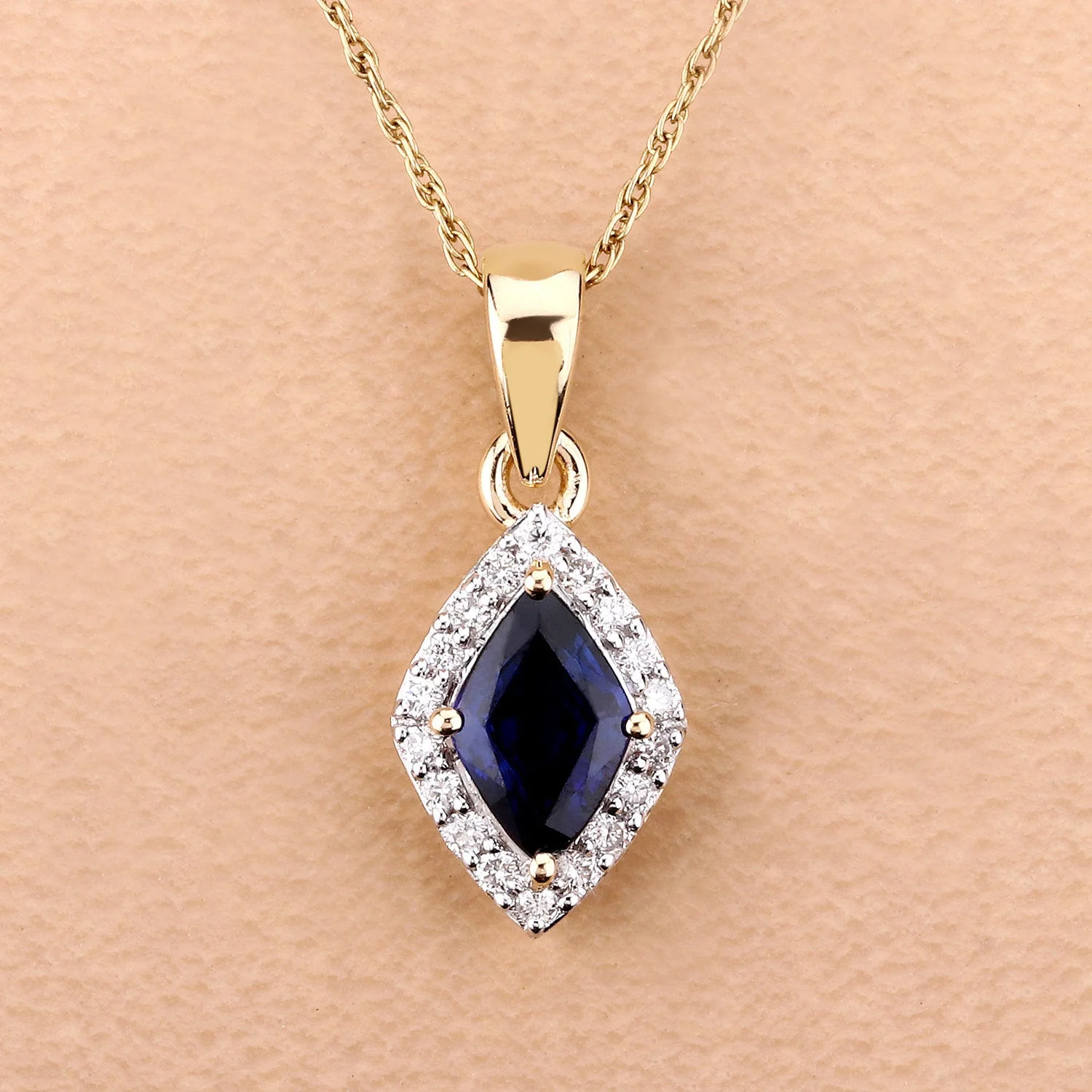 0.92 Carat Genuine Blue Sapphire and White Diamond 14K Yellow Gold Pendant - Image 4