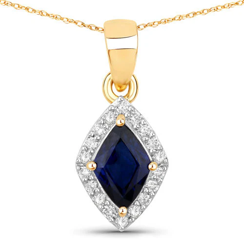 0.92 Carat Genuine Blue Sapphire and White Diamond 14K Yellow Gold Pendant - Image 5