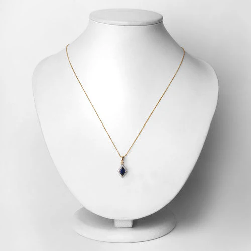 0.92 Carat Genuine Blue Sapphire and White Diamond 14K Yellow Gold Pendant - Image 6