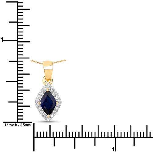 0.92 Carat Genuine Blue Sapphire and White Diamond 14K Yellow Gold Pendant - Image 7