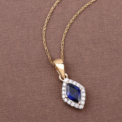 0.92 Carat Genuine Blue Sapphire and White Diamond 14K Yellow Gold Pendant - Image 8