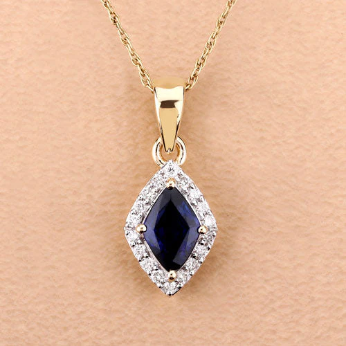 0.92 Carat Genuine Blue Sapphire and White Diamond 14K Yellow Gold Pendant - Image 9