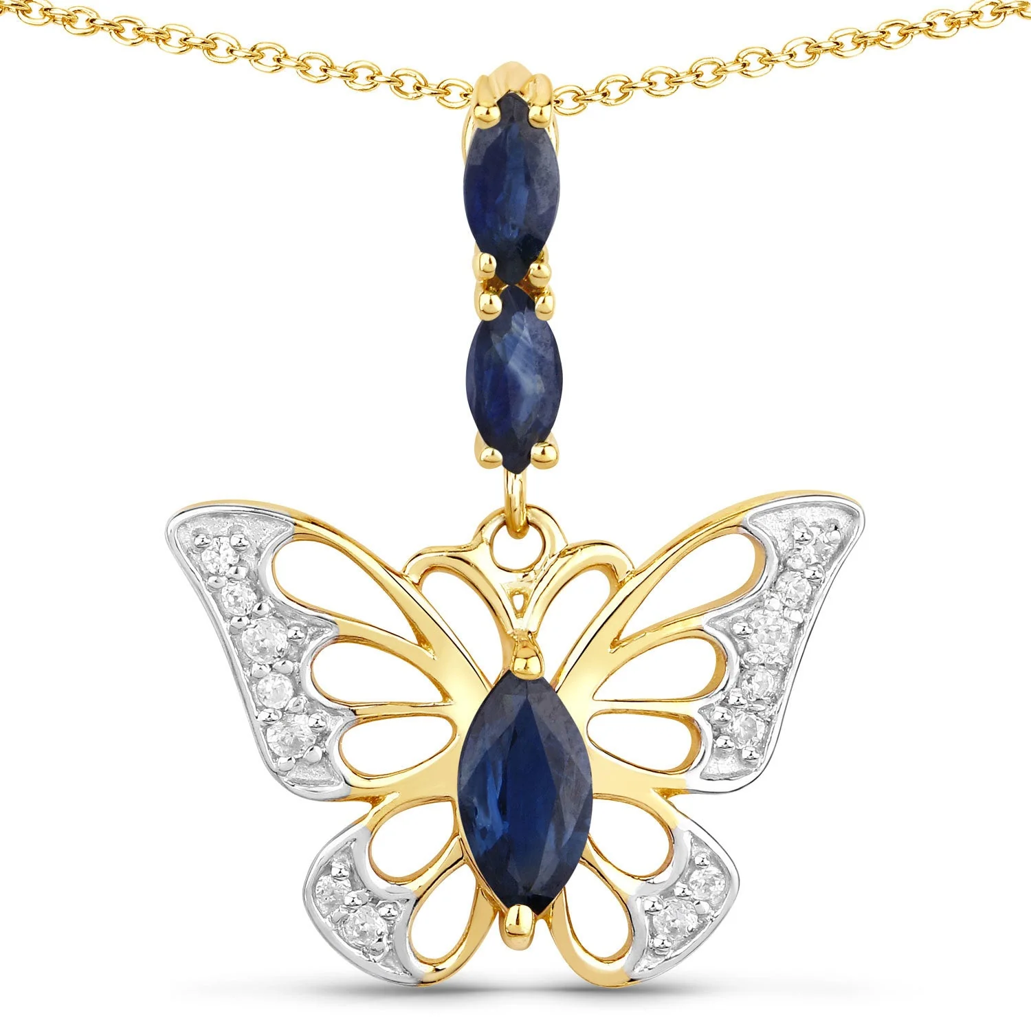 0.92 Carat Genuine Blue Sapphire and White Zircon .925 Sterling Silver Pendant