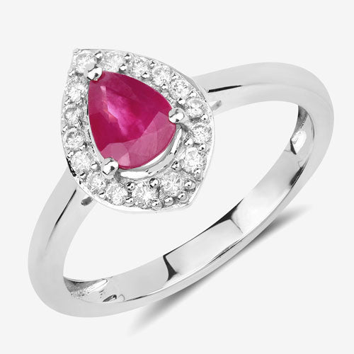 0.92 Carat Genuine Ruby and White Diamond 14K White Gold Ring - Image 11