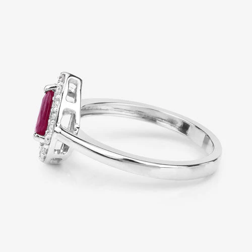 0.92 Carat Genuine Ruby and White Diamond 14K White Gold Ring - Image 8