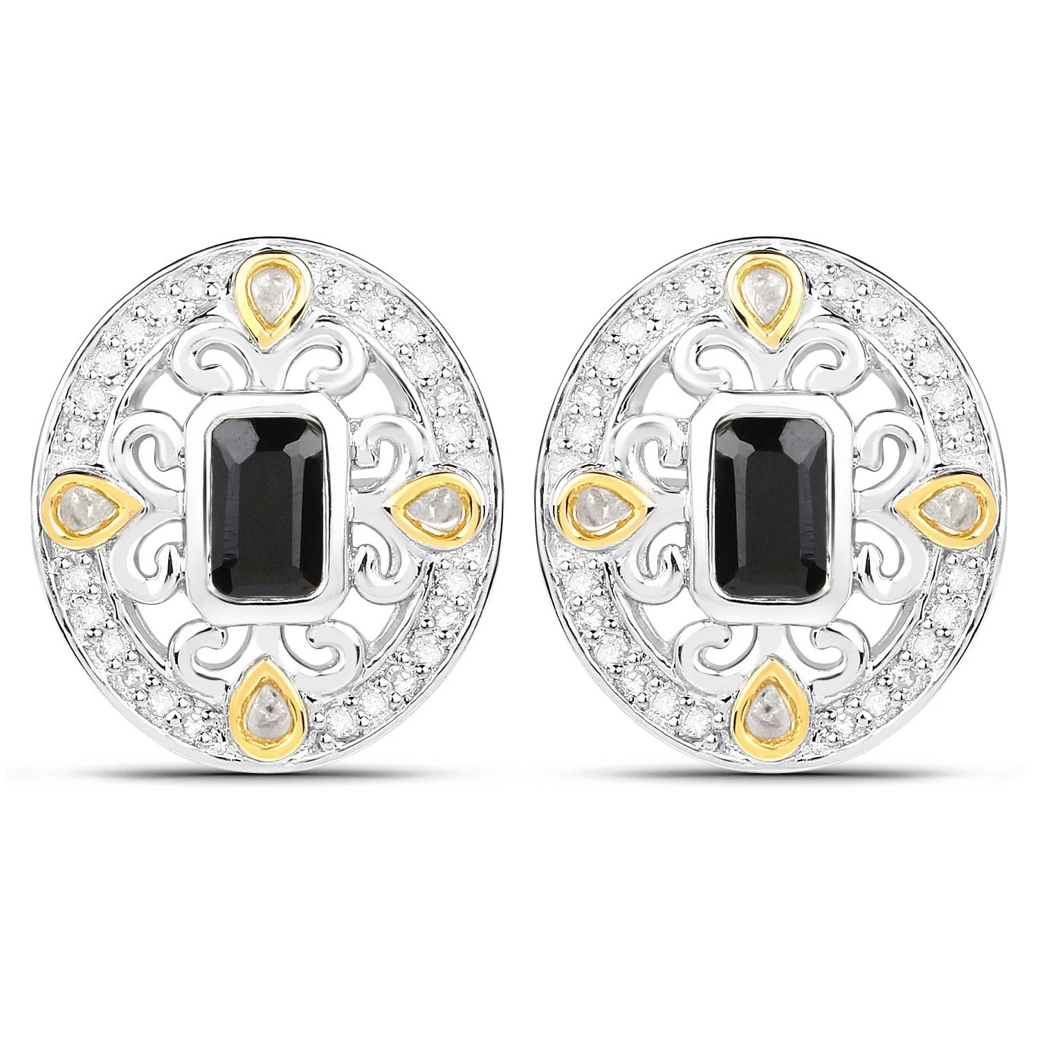 0.93 Carat Genuine Blue Sapphire and White Diamond .925 Sterling Silver Earrings