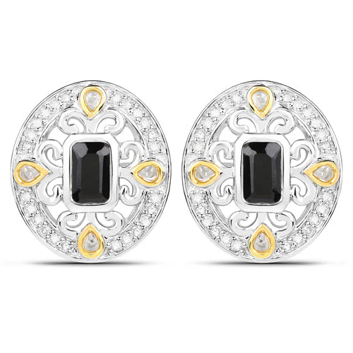0.93 Carat Genuine Blue Sapphire and White Diamond .925 Sterling Silver Earrings - Image 2
