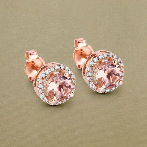 0.93 Carat Genuine Morganite and White Diamond 14K Rose Gold Earrings - Image 10