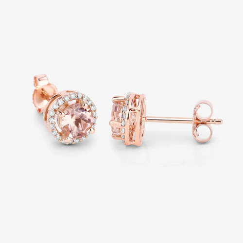 0.93 Carat Genuine Morganite and White Diamond 14K Rose Gold Earrings - Image 13