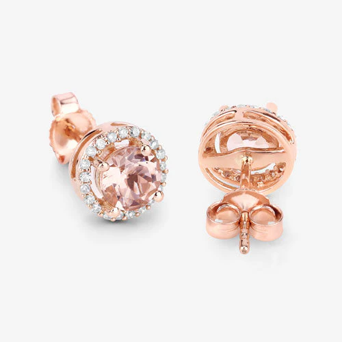 0.93 Carat Genuine Morganite and White Diamond 14K Rose Gold Earrings - Image 14