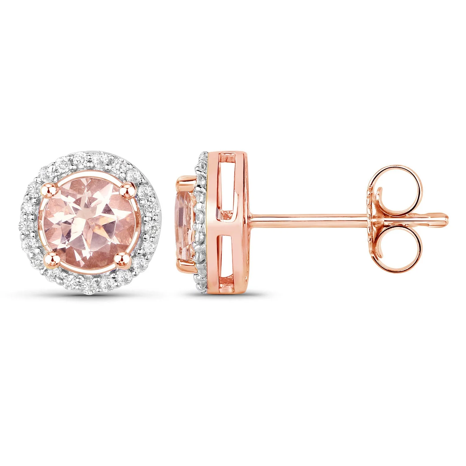 0.93 Carat Genuine Morganite and White Diamond 14K Rose Gold Earrings - Image 2