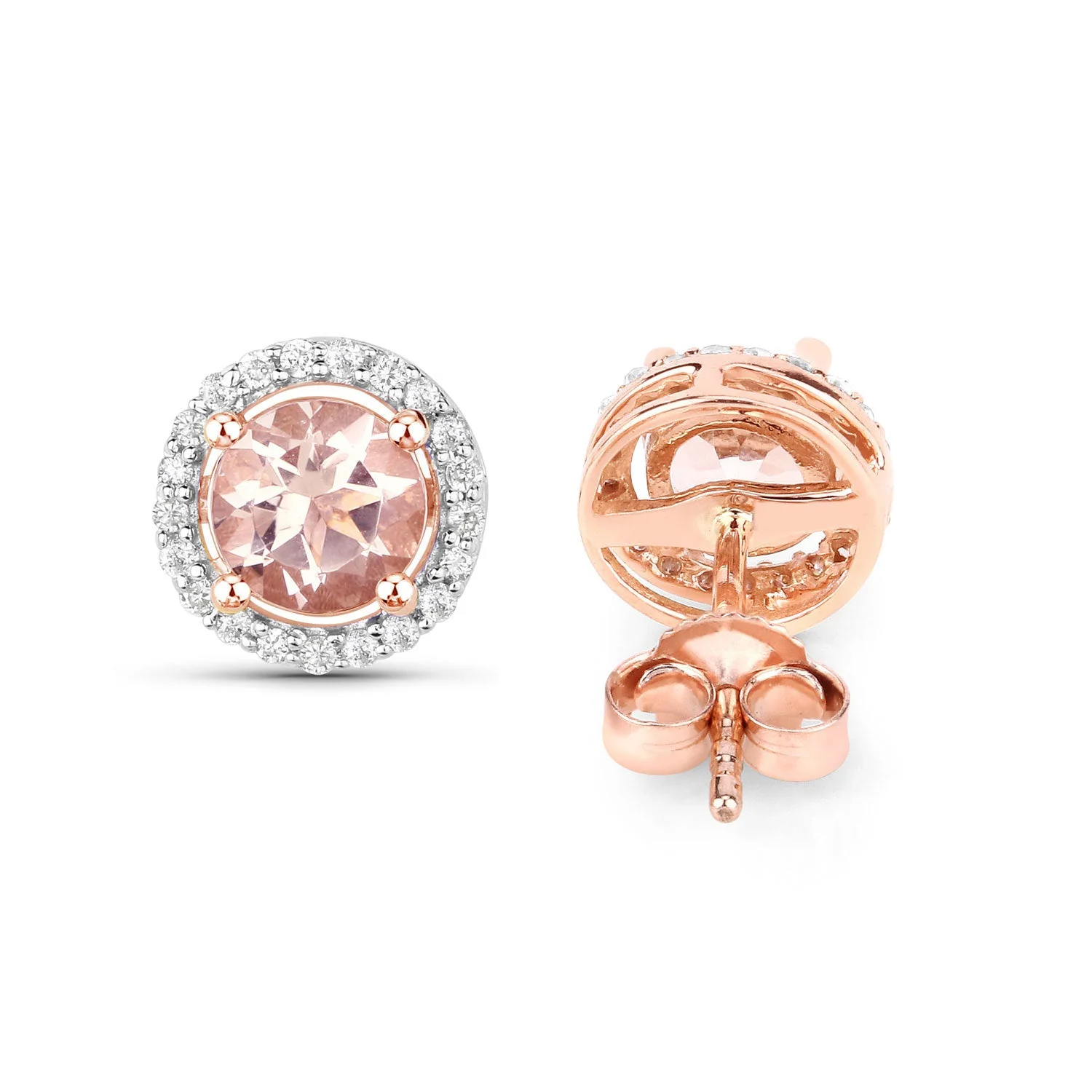 0.93 Carat Genuine Morganite and White Diamond 14K Rose Gold Earrings - Image 3