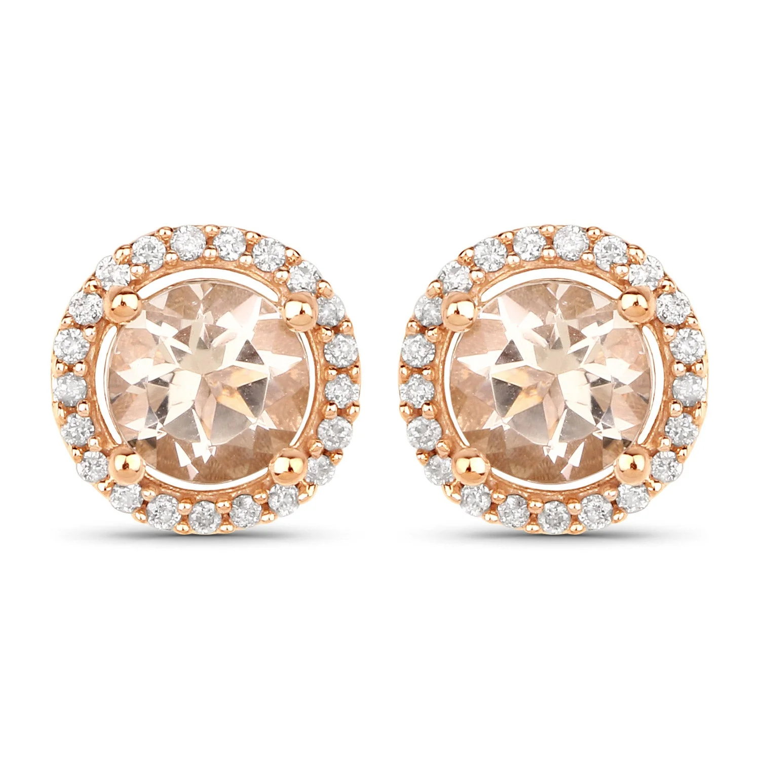 0.93 Carat Genuine Morganite and White Diamond 14K Rose Gold Earrings - Image 6