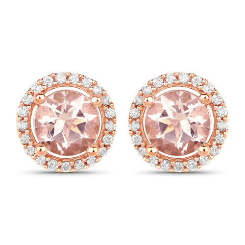 0.93 Carat Genuine Morganite and White Diamond 14K Rose Gold Earrings - Image 7