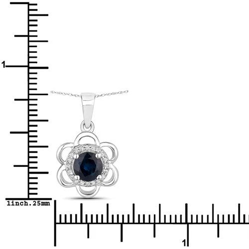 0.94 Carat Genuine Blue Sapphire and White Diamond 14K White Gold Pendant - Image 3