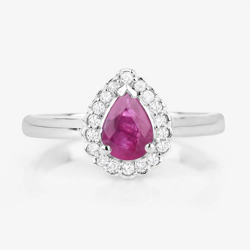 0.94 Carat Genuine Ruby and White Diamond 14K White Gold Ring - Image 8