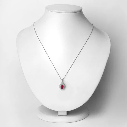 0.95 Carat Genuine Ruby and White Diamond 10K White Gold Pendant - Image 2