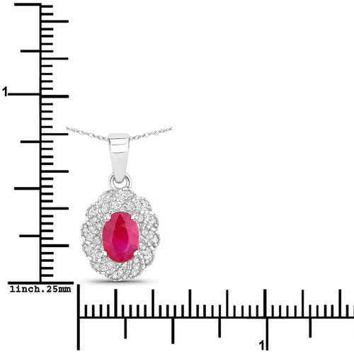0.95 Carat Genuine Ruby and White Diamond 10K White Gold Pendant - Image 3