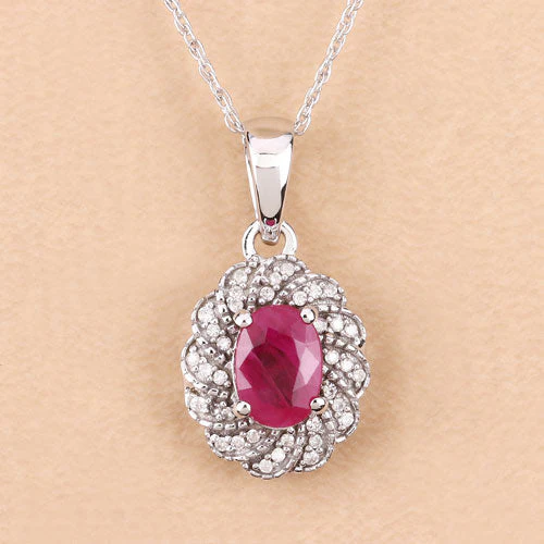 0.95 Carat Genuine Ruby and White Diamond 10K White Gold Pendant - Image 5