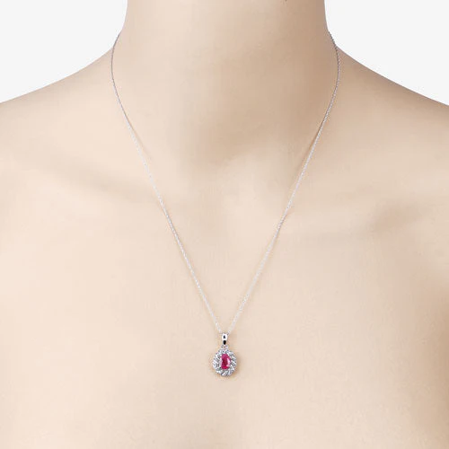 0.95 Carat Genuine Ruby and White Diamond 10K White Gold Pendant - Image 6