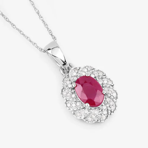 0.95 Carat Genuine Ruby and White Diamond 10K White Gold Pendant - Image 7