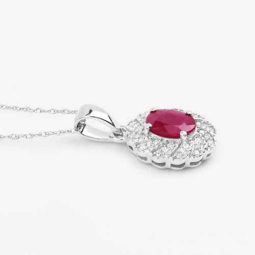 0.95 Carat Genuine Ruby and White Diamond 10K White Gold Pendant - Image 8