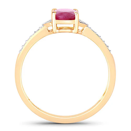 0.95 Carat Genuine Ruby and White Diamond 10K Yellow Gold Ring - Image 2
