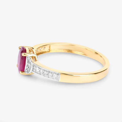 0.95 Carat Genuine Ruby and White Diamond 10K Yellow Gold Ring - Image 7