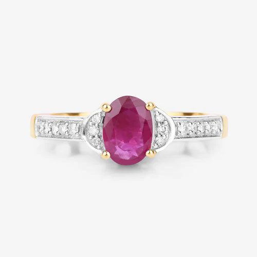 0.95 Carat Genuine Ruby and White Diamond 10K Yellow Gold Ring - Image 9