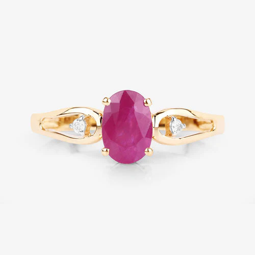 0.95 Carat Genuine Ruby and White Diamond 14K Yellow Gold Ring - Image 8