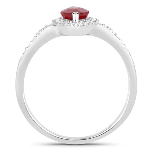 0.96 Carat Genuine Ruby and White Diamond 14K White Gold Ring - Image 2
