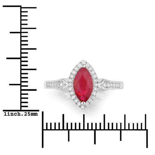 0.96 Carat Genuine Ruby and White Diamond 14K White Gold Ring - Image 3