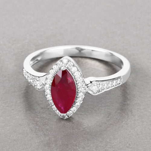 0.96 Carat Genuine Ruby and White Diamond 14K White Gold Ring - Image 4
